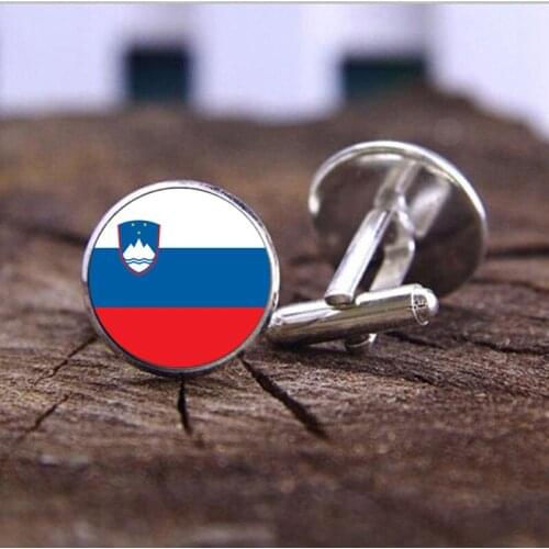 Classic National Flag Of Slovenia Cufflinks For Men High Quality Bronze Black Silver Plated Glass Dome Cuff Buttons Jewelry