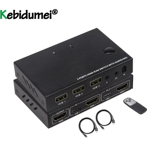 4K KVM Switch USB Splitter 2-Port HDMI-compatible For Shared Monitor Keyboard And Mouse Adaptive EDID/HDCP Printer Plug And Play