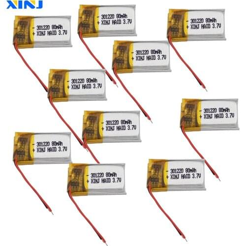 XINJ 10pcs 3.7V 80 mAh Li lithium-polymer battery li po cell 301220 For DIY headphones bluetooth earphone speaker smart watche