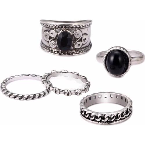 Lureme 5PCS Bohemian Retro Vintage Boho Punk Joint Knuckle Ring Sets Finger Rings (rg001957)