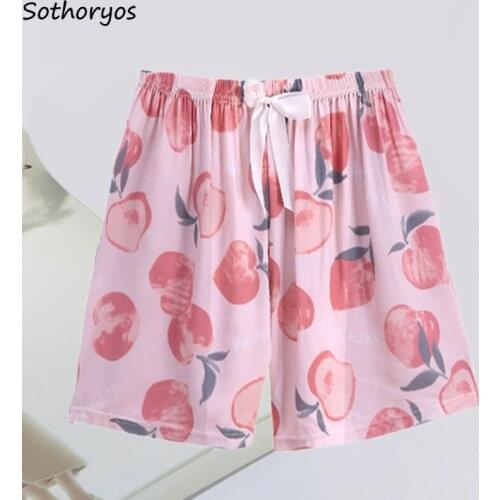 Sweet Pink Sleep Bottoms Women Cute Plus Size M-5XL Simple All-match Wide Leg Trousers Summer Bow Elegant Sleepwear Basic Daily