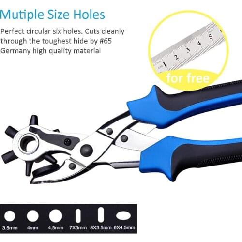 Multifunctional Belt Hole Puncher With 6 Holes Leather Hole Punch For Leather Belts Cards Paper Fabric Rubber Tool Belts Saddles