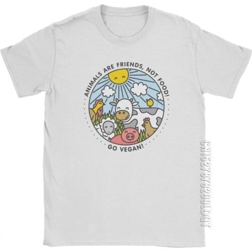 Go Vegan Animals Are Friends Not Food Men T Shirt Vintage Cotton Short Sleeves Basic Tees O-Neck T-Shirt Oversize Tops