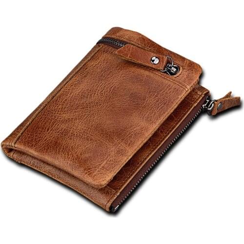 Genuine Crazy Horse Leather MenS Wallets Vintage Wallet Zip Coin Pocket Purse Cowhidde Leather Wallet For Men drop shipping