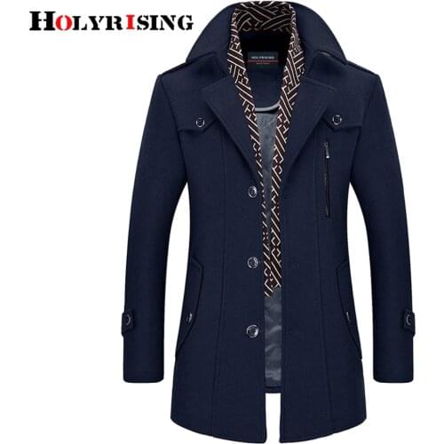 Holyrising Men Coat Wool Overcoat Turn Collar Warm Jackets Woolen Men Coats And Blends With Scarf Breathable Outwear 18423-5