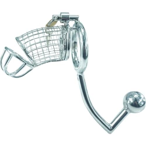 Master Series Male penis ring lock metal chastity device with anal hook plug cock cage SM bondage sex toys for men