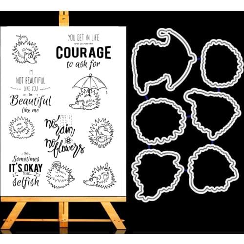 ZhuoAng Hedgehog Cutting Dies and Clear Stamp Set for DIY Scrapbooking Photo Album Decoretive Embossing Stencial