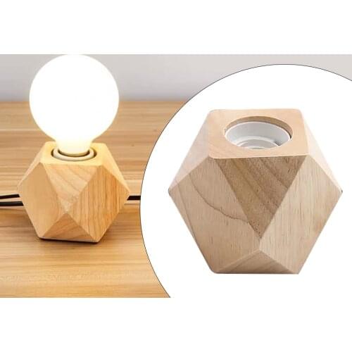 Retro Wood Table Lamp E27 Socket Vintage Desk Lamps Base Holder US Plug Bedside Lamp Decor Wooden Base Table Light
