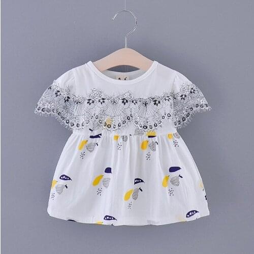 2020 New Lace Tassel Princess Dresses for Girls Baby Kids Pringting Short Sleeve Party Dress Childrens Cotton Vestido Clothes