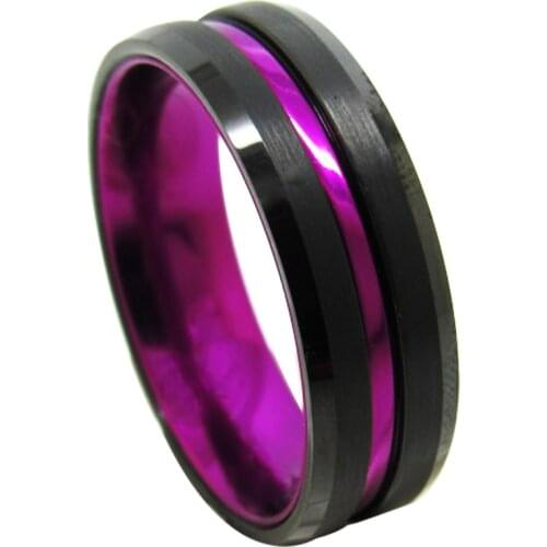 New Design 6/8mm Width Mens Purple Plated Black Tungsten Carbide Wedding Rings Grooved Center Matte Finished Size 6-12