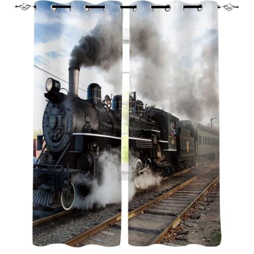 Train Steam Smoke Dark Railway Retro Modern Curtains for Living Room Bedroom Kitchen Curtains Drapes Window Treatments