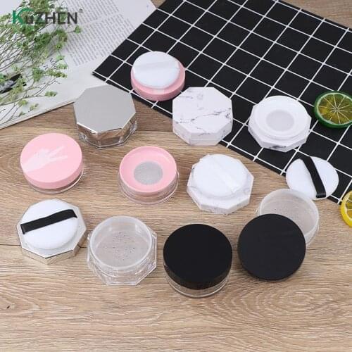 Cosmetic Travel Makeup Jar Sifter Container Portable Plastic Powder Box Handheld Empty Loose Powder Pot With Sieve Puff