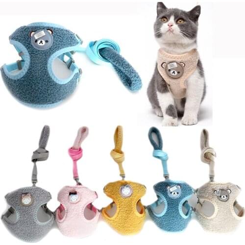 Polar Fleece warm Cat Leash Adjustable Pet Vest No Pull Dog Harness For Small Medium Dogs Kitten Supplies Dog Accessories Winter