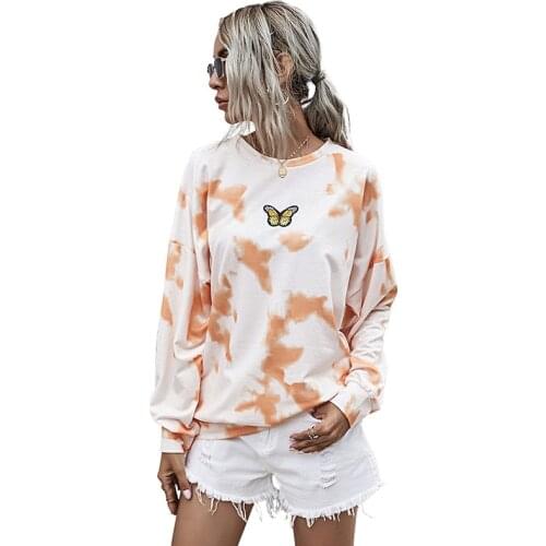 Casual Womens Tie Dye Printing Fresh Pullover Sweatshirt Long Sleeve Clothes For Women Autumn And Winter Em