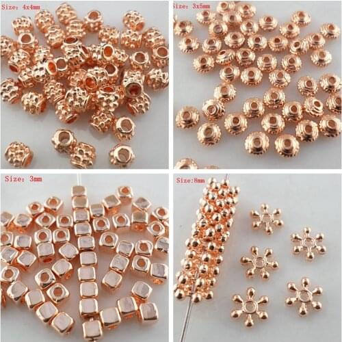 Multiple Styles Mixed Size Rose Gold Charm Tube Snowflake Loose Spacer Beads Bracelet Jewelry Findings
