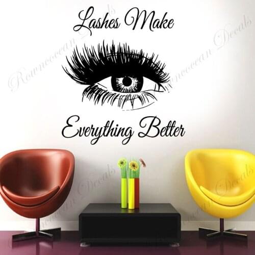 Lashes Make Everything Better Quotes Wall Sticker Vinyl Beauty Salon Woman Face Eyelashes Eyebrows Brows Window Decal Mural S070
