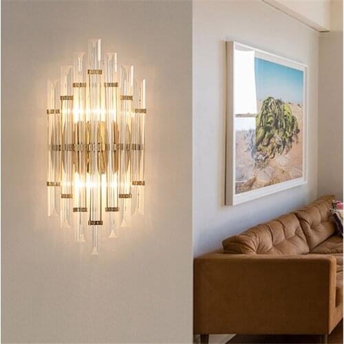 Luxury Crystal Wall Lamp Living Room TV Background Wall Light Modern Minimalist Villa Club Hall Home Decoration Lamp Lighting