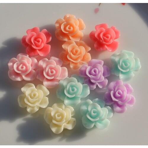 Factory Wholesale 15mm Mixed Color Flatback Rose Resin Flowers Appliques For Phone /Wedding / DIY Craft