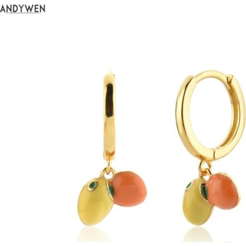 ANDYWEN 925 Sterling Silver Gold Gold Naranja Limon Piercing Pendientes Drop Earring Piercing Pendientes Luxury Jewelry Gift