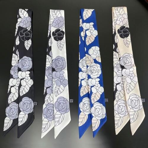 2021 Brand Scarf Design Rose Bag 100% Silk Scarves Women Fashion Neckerchief Scarf For Ladies Hair Accessories Foulard Headbands