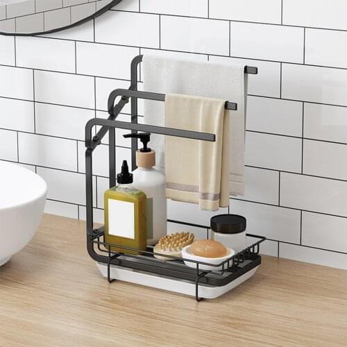Stainless Steel Drying Rack Kitchen Countertop Storage Sponge Brush Soap Dish Holder Dishcloth Rack w/ Drain Pan