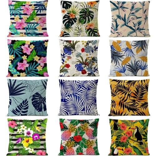 Tropical Plant Floral Leaf Palm Pillow Cover Multicolor Flower Linen Pillow Case Sofa Cushions Home Decorative Throw Pillow