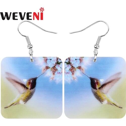 WEVENI Acrylic Square Hummingbird Earrings Flower Bird Animal Dangle Drop Jewelry For Women Teen Girls Summer Charm Jewelry Gift