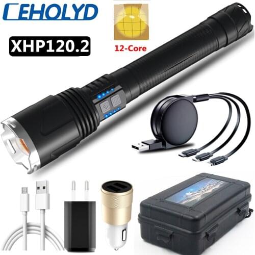 XHP120.2 12-core The Most Brightest Led Flashlight Powerbank Function Torch Usb Rechargeable 18650 26650 Battery Zoom Lantern