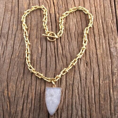 RH Fashion Bohemian Jewelry Links Chain Natural Stones Druzy Pendant Necklaces Women Boho Necklace Gift