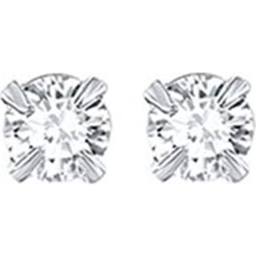 S925 Sterling Silver Zircon Four-claw Ear Studs Korean Female Jewelry Round Stone Four-claw Ear Studs