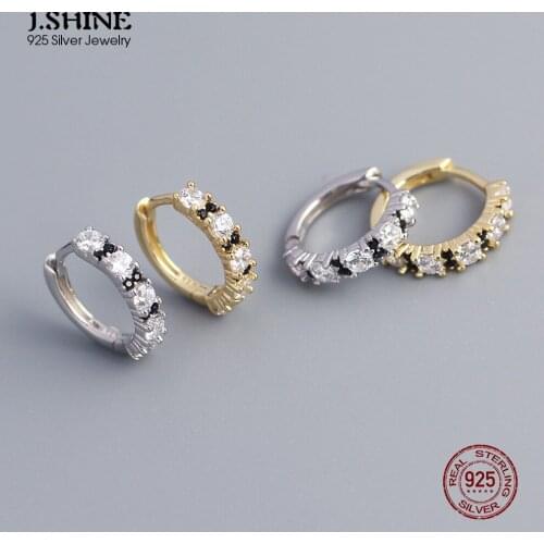 JShine S925 Silver Contrast Color Zircon Earrings Round Small Ear Buckle Sterling Silver CZ Wedding Fine Earrings for Decoration