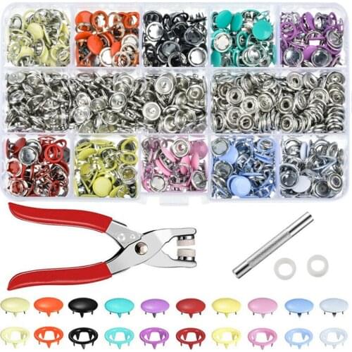 100/200Sets Sewing Buttons Snaps for Clothes Hollow/Solid Prong Fastenings Press Rivets Clip Pliers Cabochons for Needlework