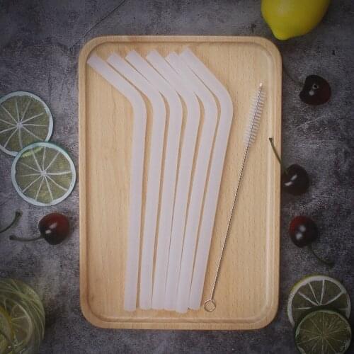 100sets/lot 10*220mm 6pcs Reusable Transparent Drinking Straw Silicone Straws + 1 pcs Cleaner Brush Set