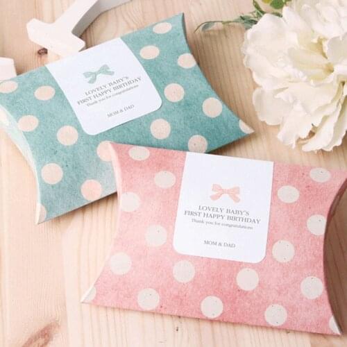 5pcs Pink Blue Pillow Box Dots Paper Gift Box Wedding Party Decorations Baby Shower Favor Kraft Paper Box Gift Packing Supplies