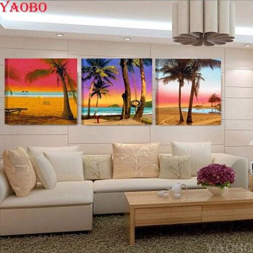 3pieces DIY Diamond Embroidery Seaside Coconut Tree Beach wall painting 3D Full Drill 5d Diamond Mosaic Cross Stitch Home Decor