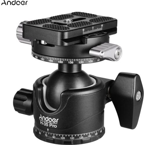 Andoer H-35 Pro Panorama Ballhead Ball Head Tripod Mount Adapter Low Gravity Center with Dual Panoramic Scale U-Groove for DSLRs