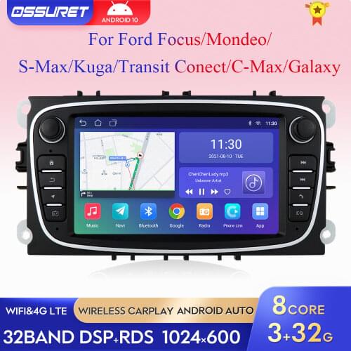 Android10 Car Radio Multimedia Player Audio Player For Ford Focus S-Max Mondeo Kuga Transit Connect Galaxy C-Max 2Din GPS Stereo