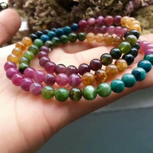 Natural Crystal Beads Bracelet Colorful Tourmaline 6.5-6mm AAA 3ows