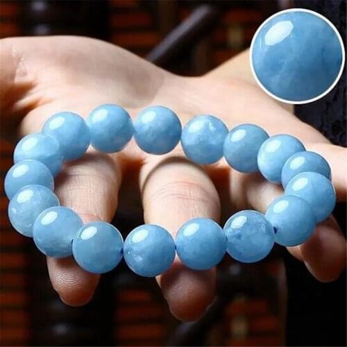 Top Natural Ocean Blue Aquamarine Bracelets Jewelry For Women Men Gift Crystal Round Beads Stone Stretch AAAAA 6mm 8mm 10mm 12mm