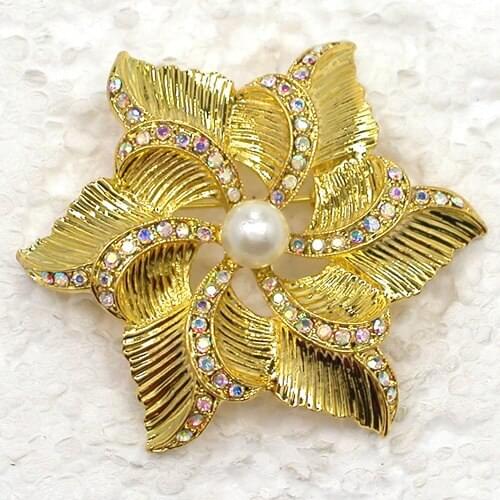 Clear AB Rhinestone brooch Flower Pin brooches C2069 F