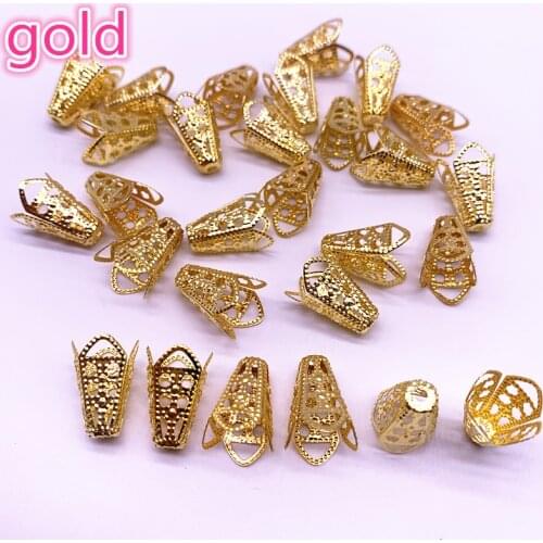 50pcs 11*16mm Gold Plated Hollow Flower Amaryllis form End Spacer Beads Caps Charms Beads For Jewelry Making Accessories