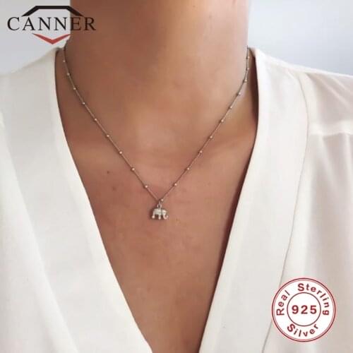 CANNER Real 925 Sterling Silver Necklace for Women Elephant Temperament Lavicle Necklace Round Bead Chain Fine Jewelry collares