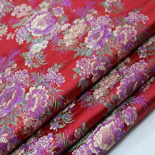CF555 Peony Flower Jacquard Brocade Fabric Chinese Wedding Clothes Chinese New Year Clothes Red Brocade Fabric For Festival Day