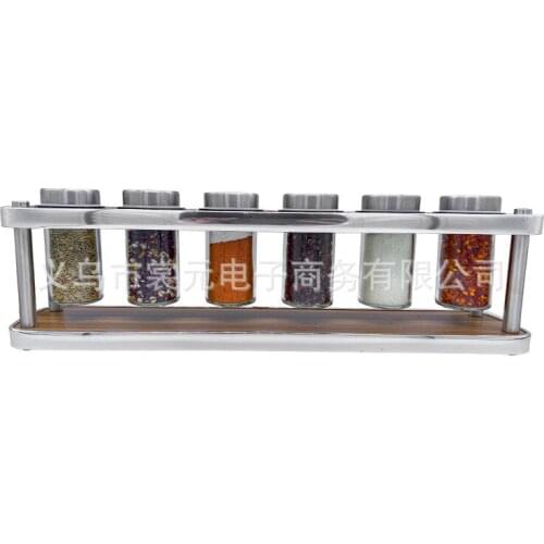 Wooden Seasoning Jar Shelf Glass Seasoning Bottle Family Use Seasoning Jar Set 6pcs