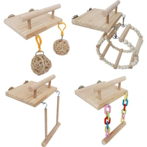 Wooden Bird Perches Cage Toys Hamster Play Gym Stand with Wood Swing Rattan Ball Ferris Wheel Chewing Toys for Lovebird