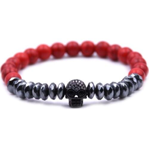 DOKOL Mens Black Lave Diffuser Bracelet Elasticity Rope Beads Bracelets Skull Gem Natural Stone Bracelet DKB0104