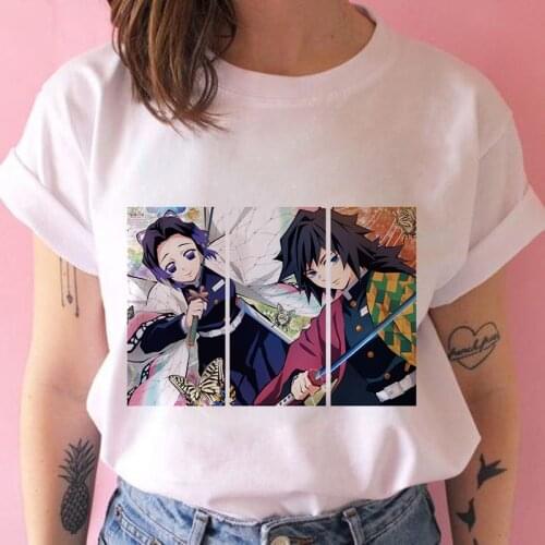 Kimetsu No Yaiba Graphic Print T-shirt Women Harajuku Aesthetic White Tops Tshirt Anime Style Streetwear Casual Female T Shirt