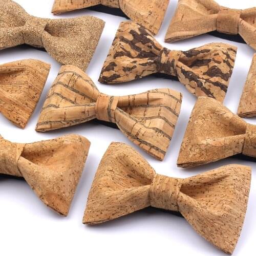 Cork Wood Bow Tie For Men Women Fashion Wooden Bow Ties Handmade Striped Bowtie For Wedding Party Accessories Neck wear