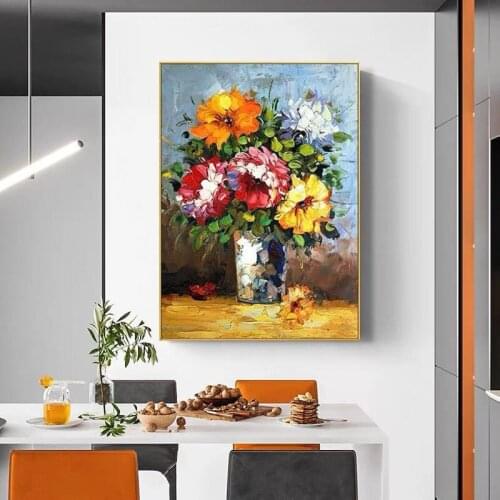 Skilled Artist Hand-painted High Quality Beautiful Vase Flower Knife Oil Painting on Canvas Knife Painting Vase Flower Painting