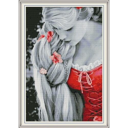 Joy Sunday Long Hair Girl Pattern Embroidery 11CT 14CT Needlework Hand Printing Decoration Gift Set Cross Stitch Tool Kit Craft